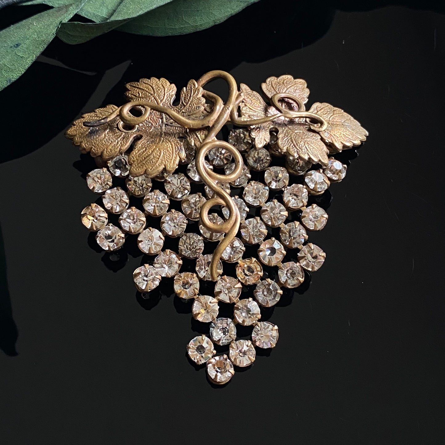 Large Antique Art Nouveau Rhinestone Paste Grape Cluster Brooch