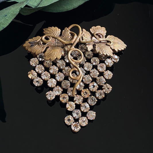Large Antique Art Nouveau Rhinestone Paste Grape Cluster Brooch