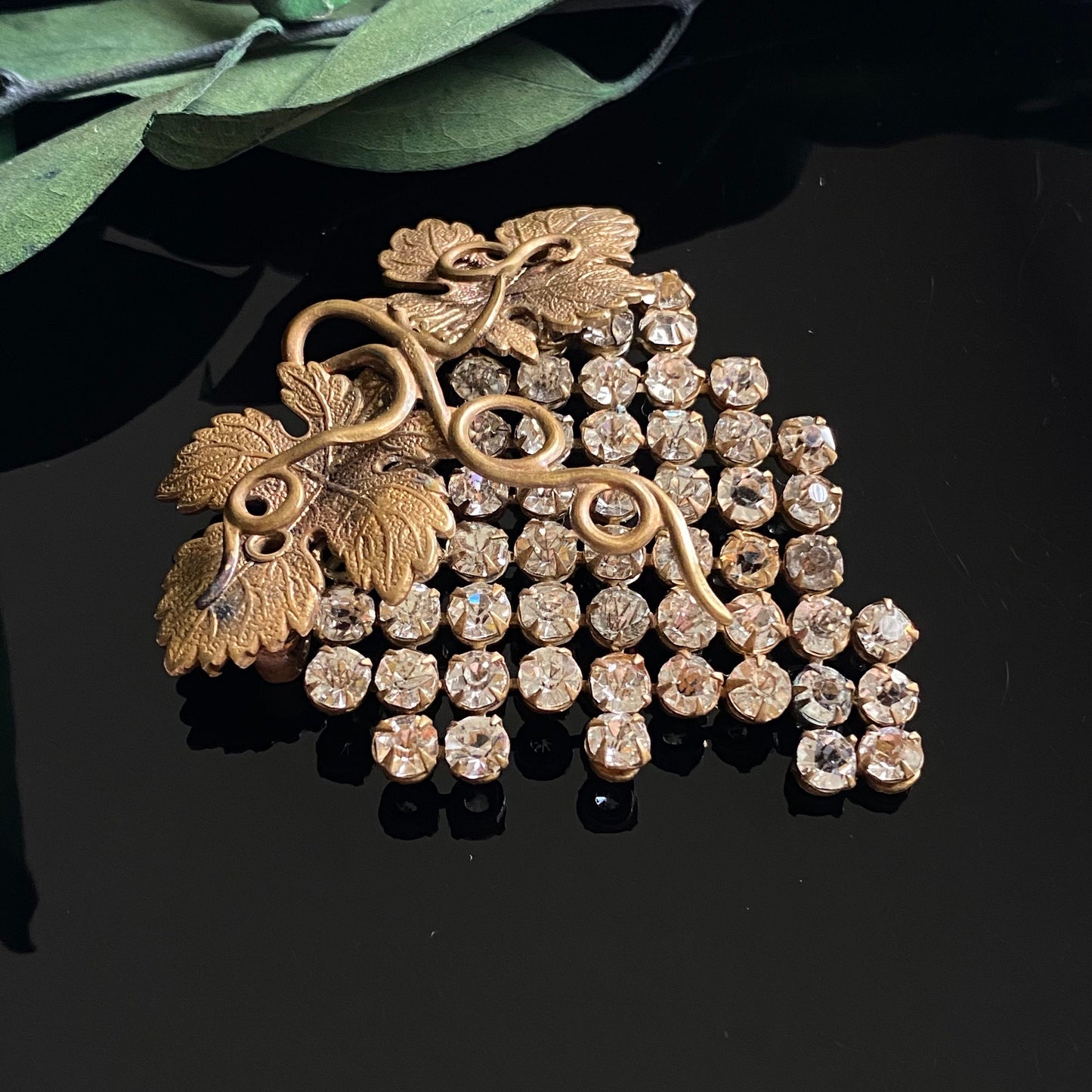 Large Antique Art Nouveau Rhinestone Paste Grape Cluster Brooch