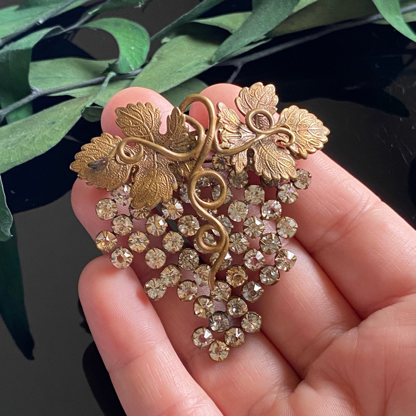 Large Antique Art Nouveau Rhinestone Paste Grape Cluster Brooch