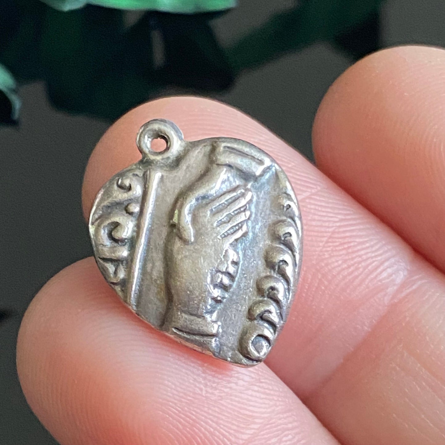 Vintage Sterling Silver Friendship Handshake Repousse Puffy Heart Charm Pendant