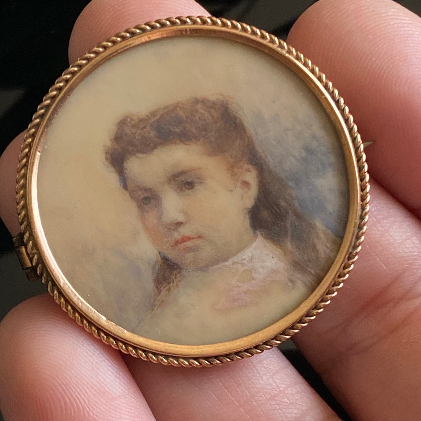 Antique Edwardian Miniature Portrait of Young Girl Brooch | Child's Portrait on Ivory | Gold Filled