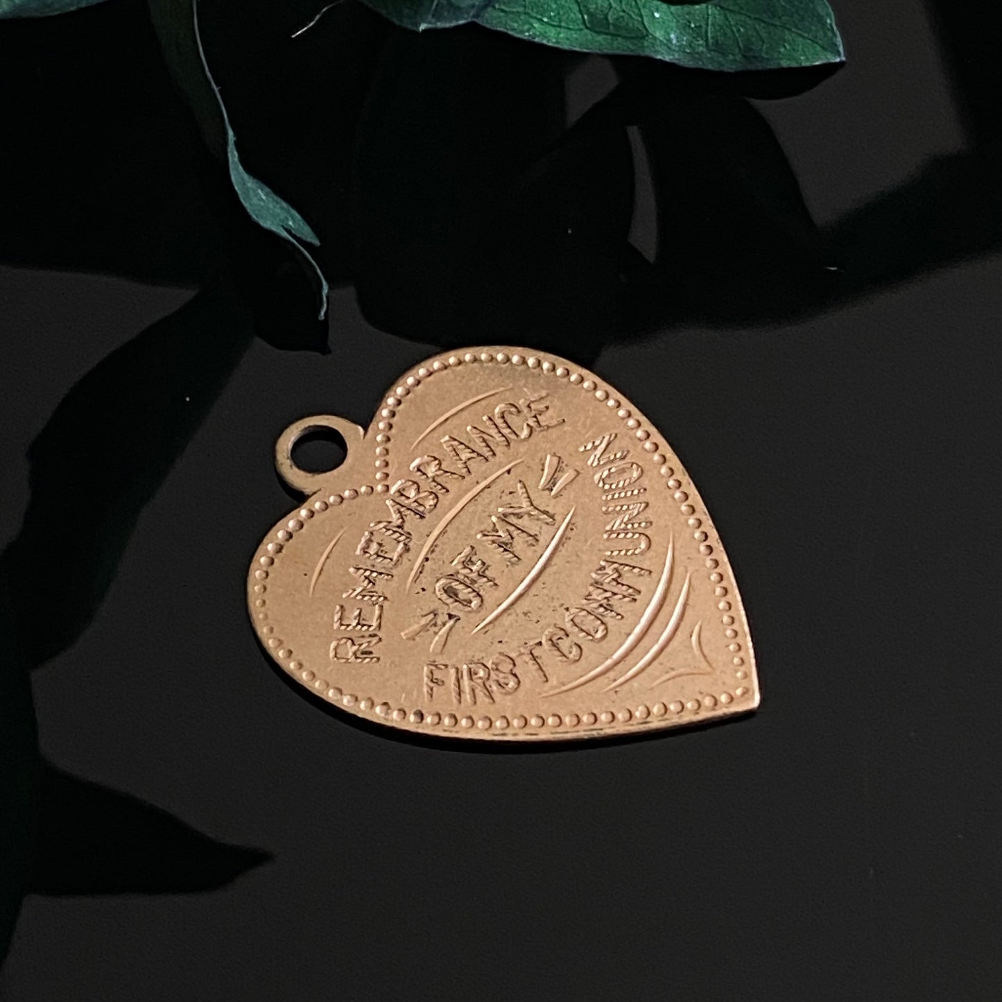 Antique Gold Filled "Remembrance of My First Communion" Engraved Heart Charm Pendant