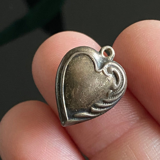 Vintage Sterling Silver Repousse Puffy Heart Charm Pendant