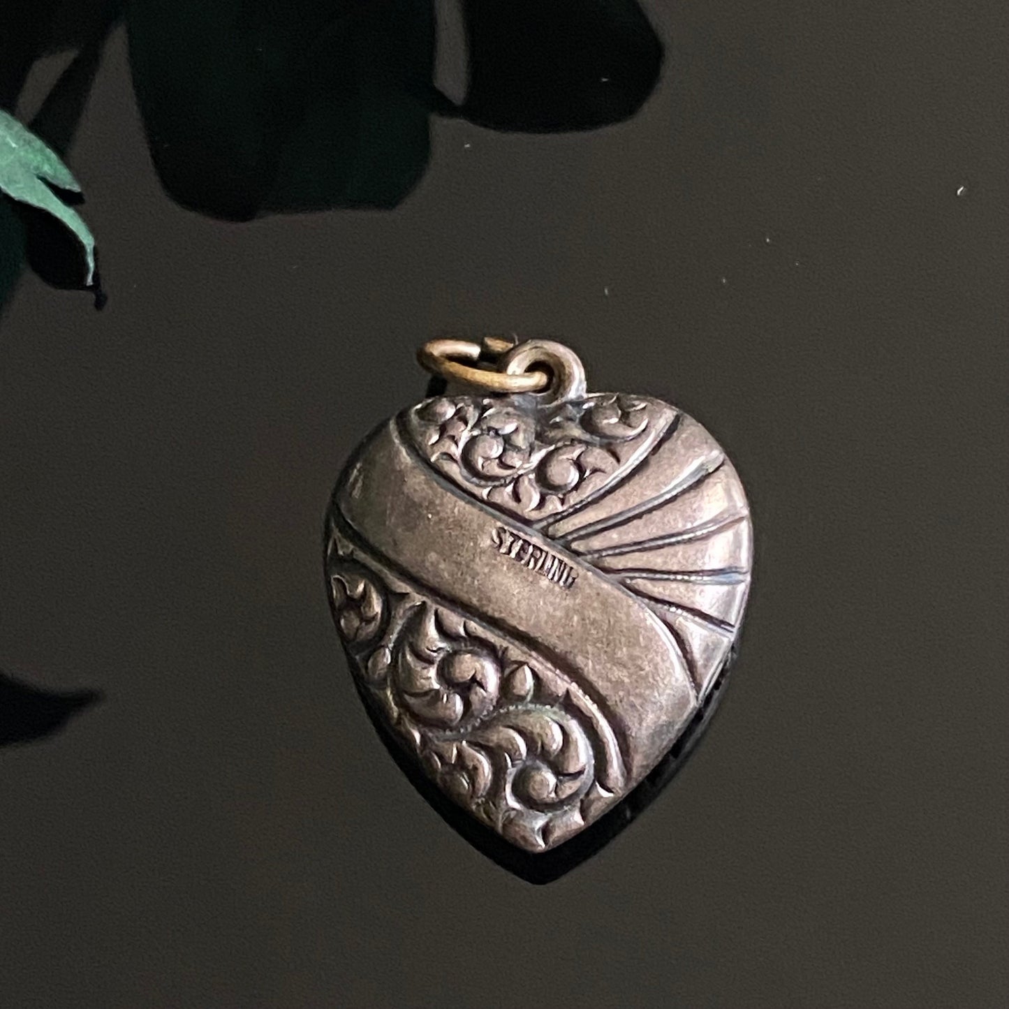 Vintage Sterling Silver Repousse Scroll Puffy Heart Charm Pendant