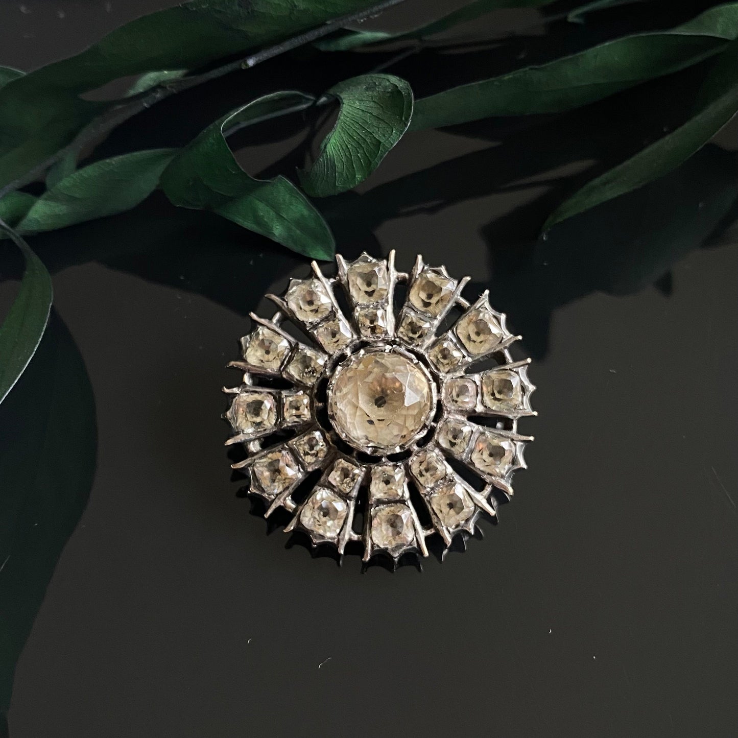 Antique Georgian Black Dot Paste Silver Brooch