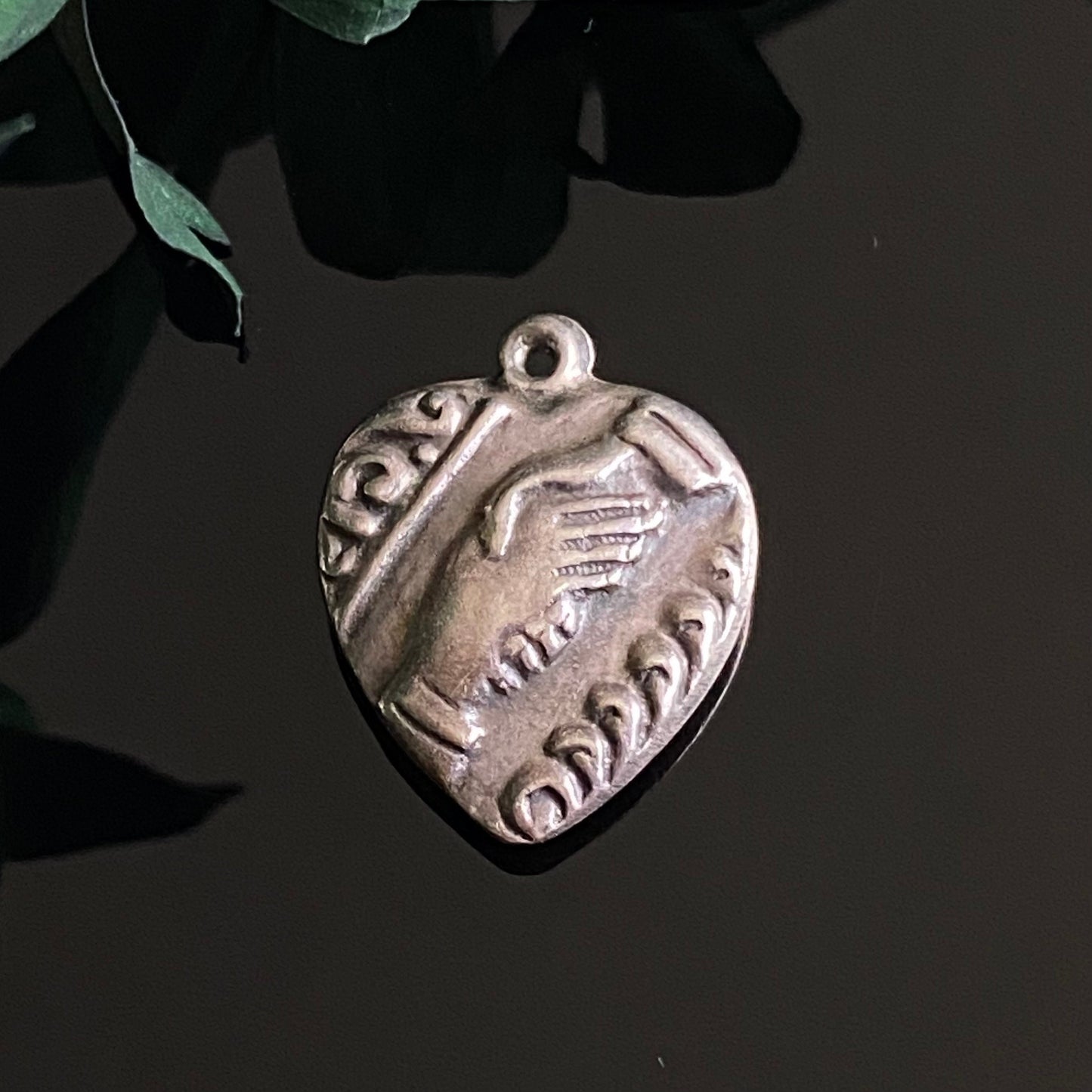 Vintage Sterling Silver Friendship Handshake Repousse Puffy Heart Charm Pendant