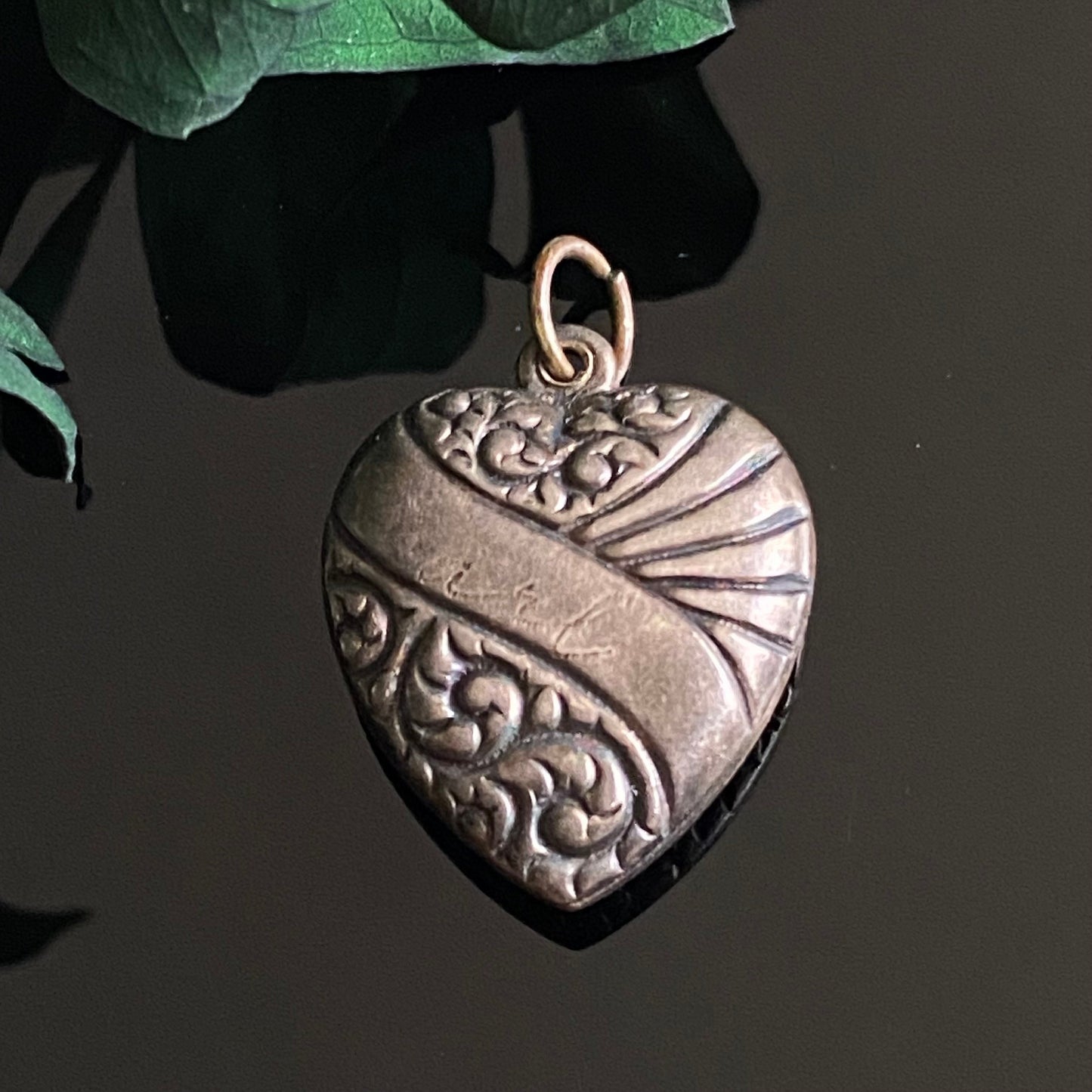 Vintage Sterling Silver Repousse Scroll Puffy Heart Charm Pendant