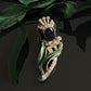 Vintage Pot Metal Rhinestone Black & Green Enamel Tulip Flower Fur Clip