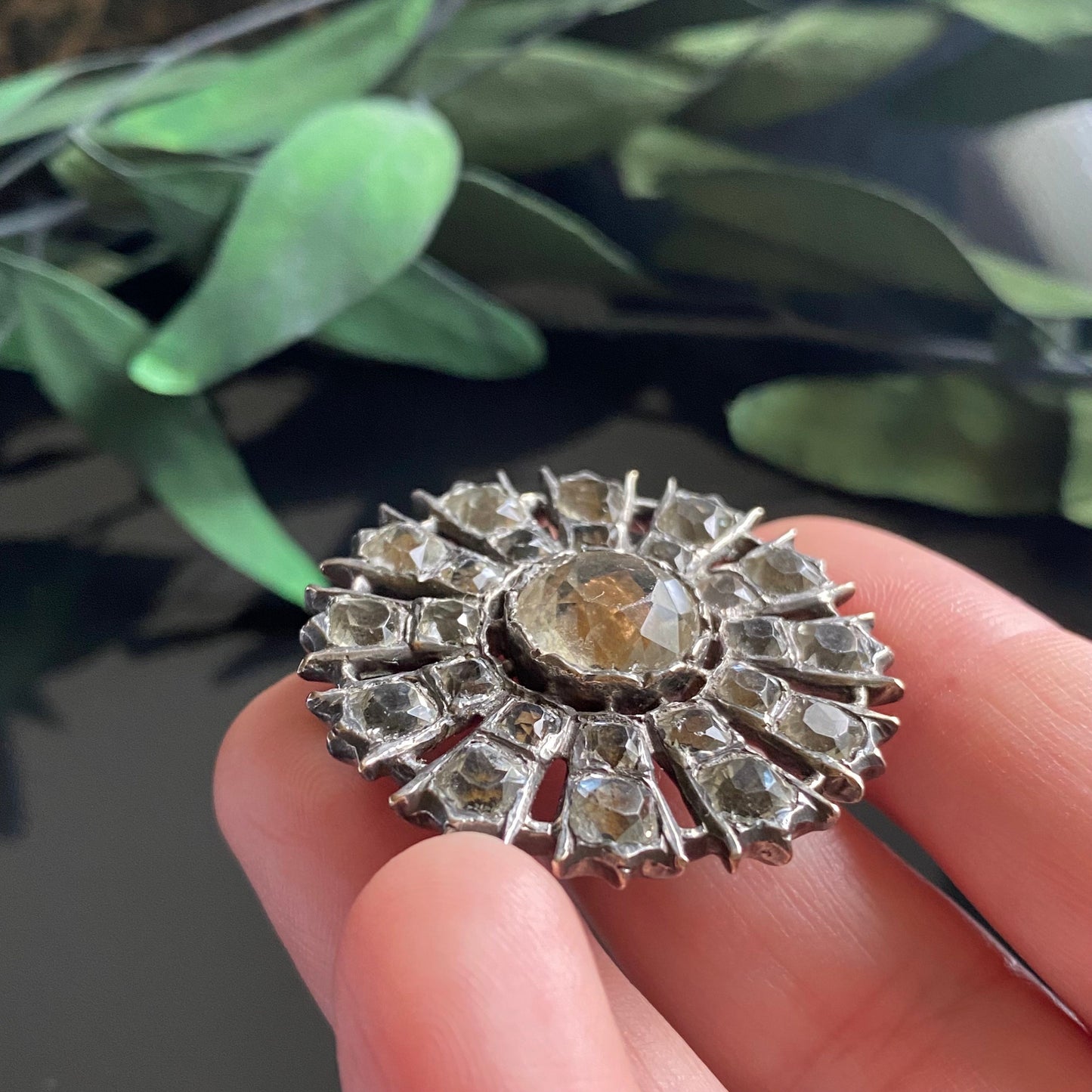 Antique Georgian Black Dot Paste Silver Brooch