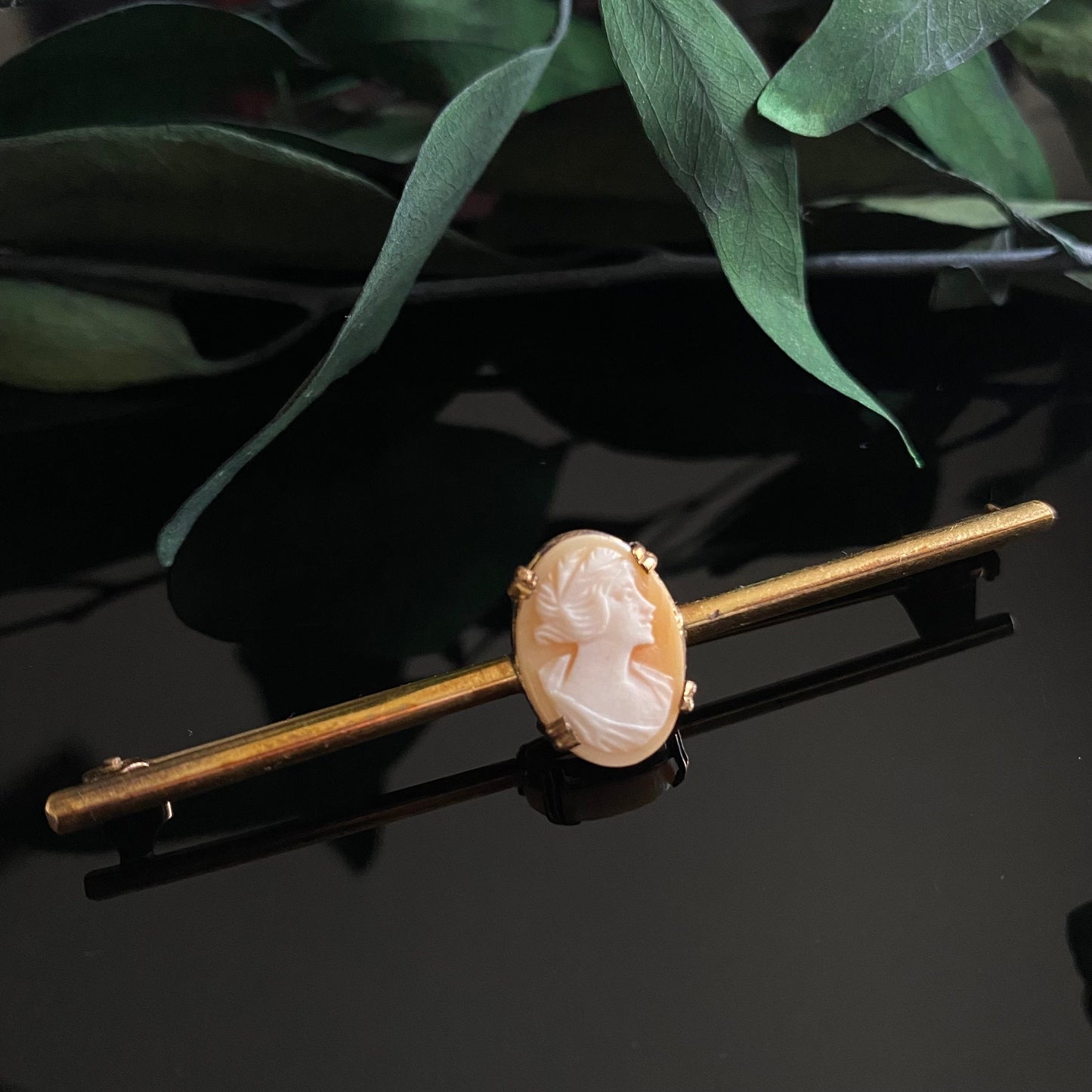 Antique Edwardian Gold Filled Cameo Bar Pin Brooch