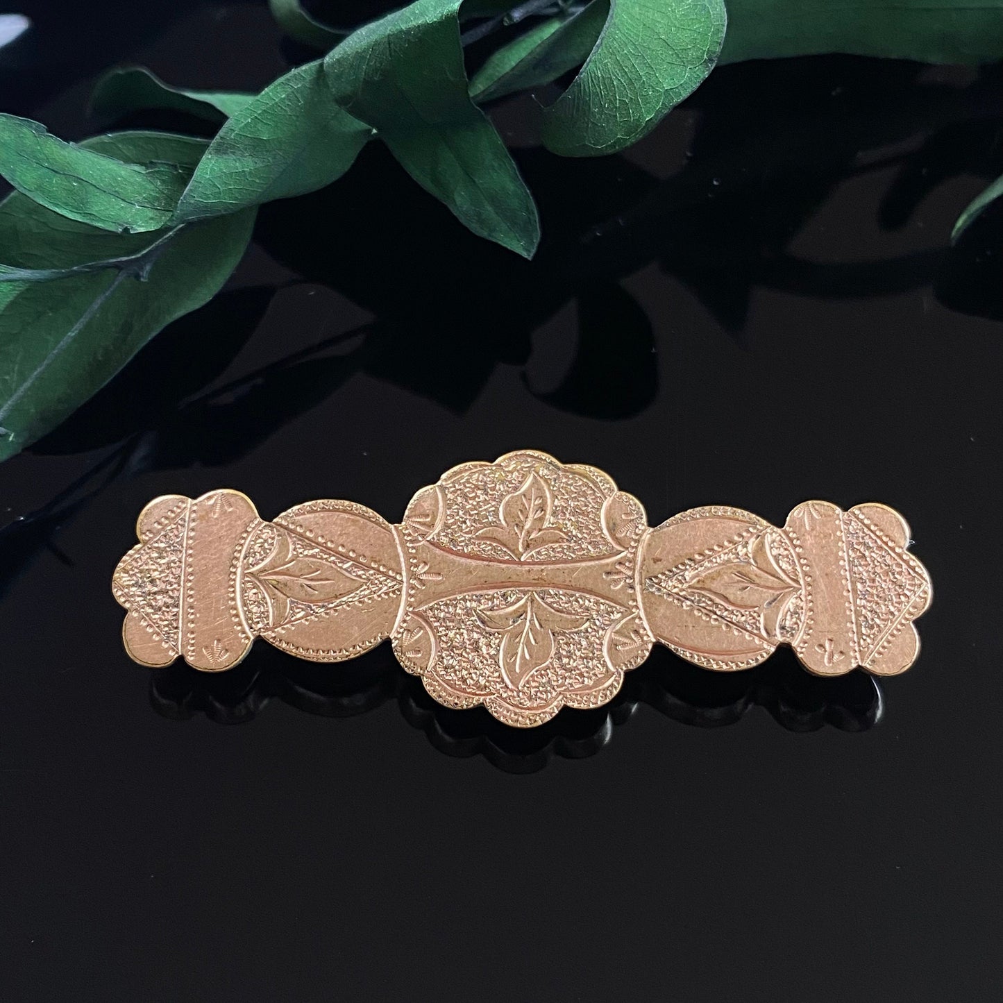 Antique Victorian Large Gold Filled Foliage Bar Pin Fob Hanger Brooch