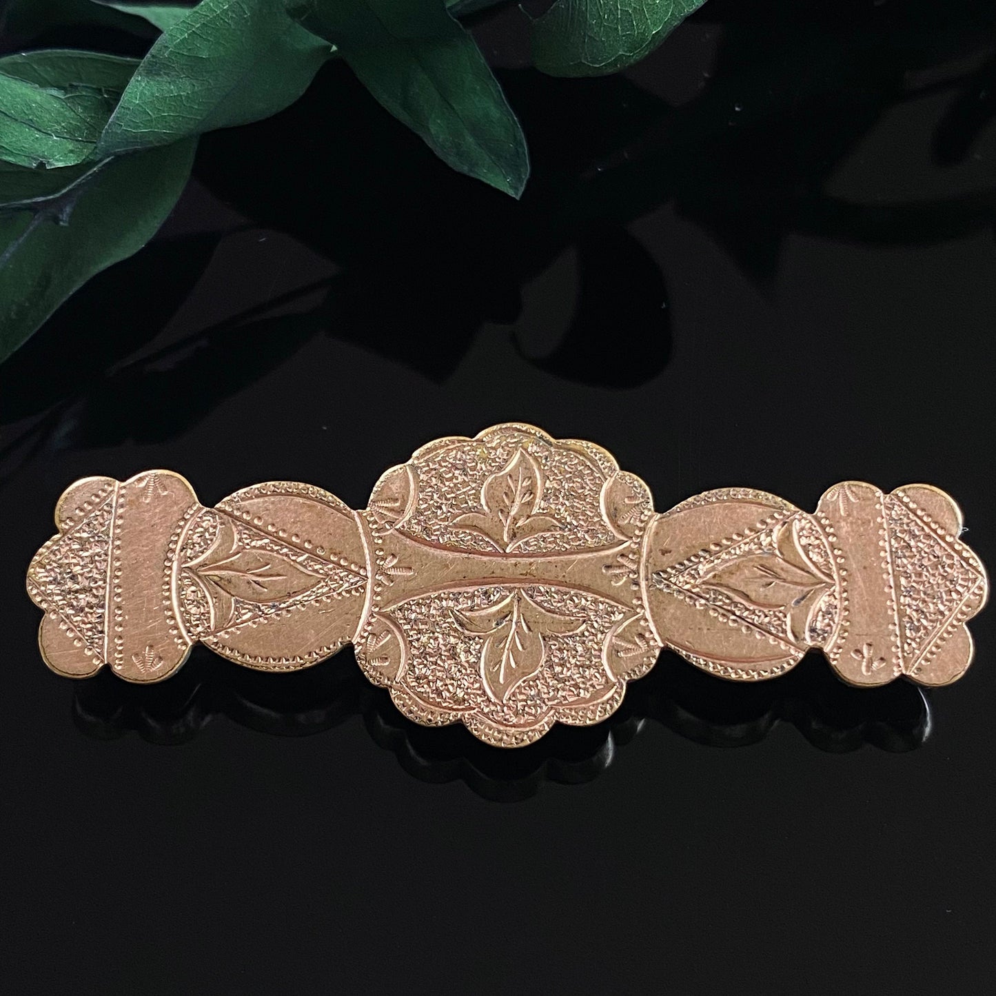 Antique Victorian Large Gold Filled Foliage Bar Pin Fob Hanger Brooch