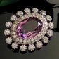 Antique Art Deco Sterling Silver Oval Amethyst Glass Paste Brooch