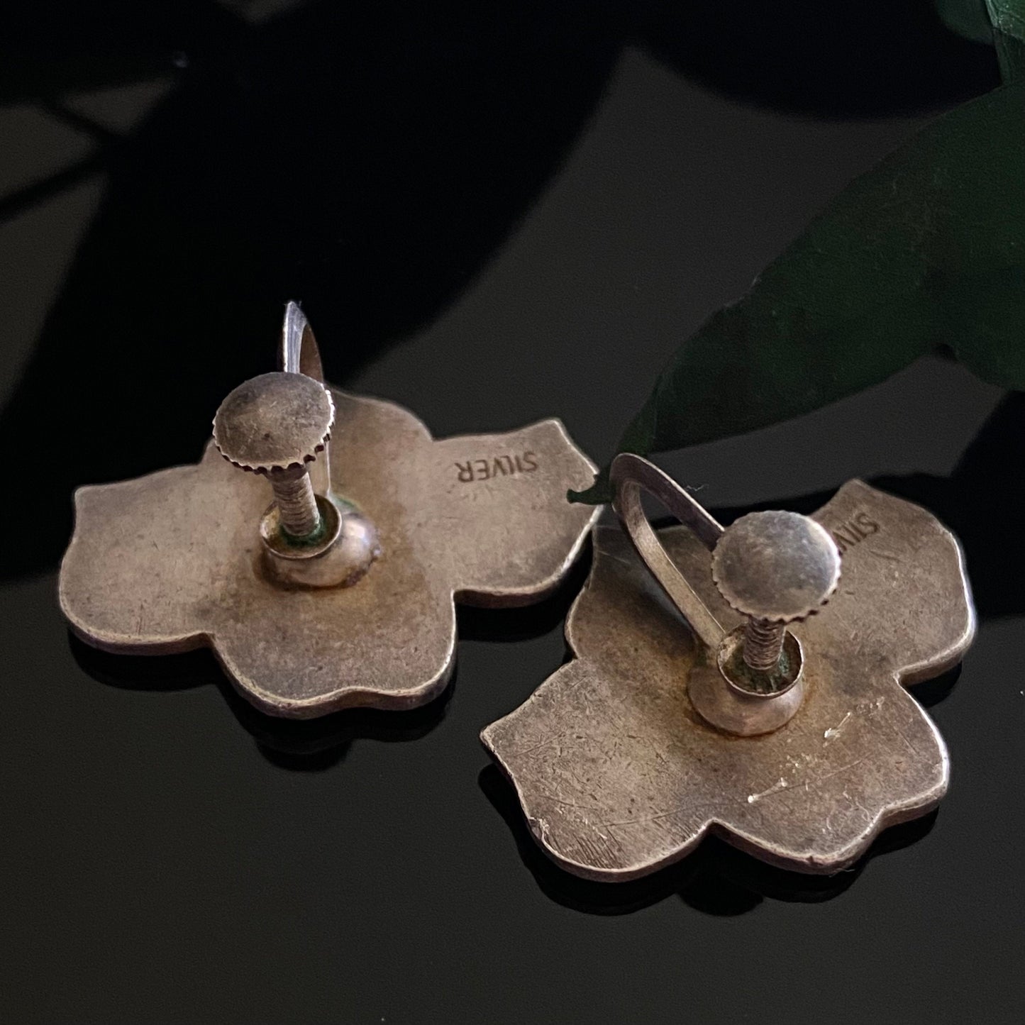 Vintage Sterling Silver Yellow Orange Cloisonne Enamel Flower Screw Back Earrings