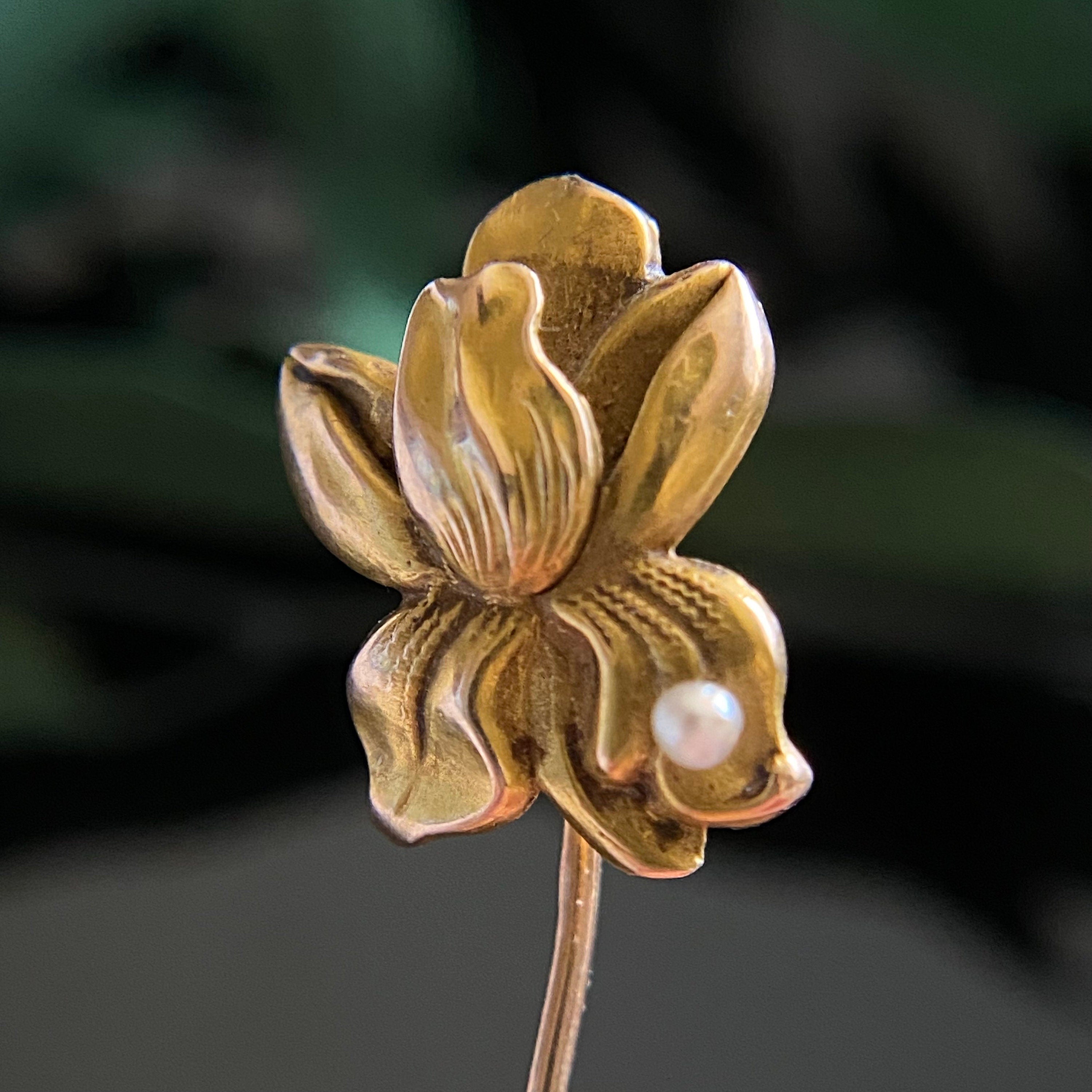 Antique 10k Gold Art Nouveau Pearl Flower Stick Pin – Theophelia