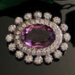 Antique Art Deco Sterling Silver Oval Amethyst Glass Paste Brooch