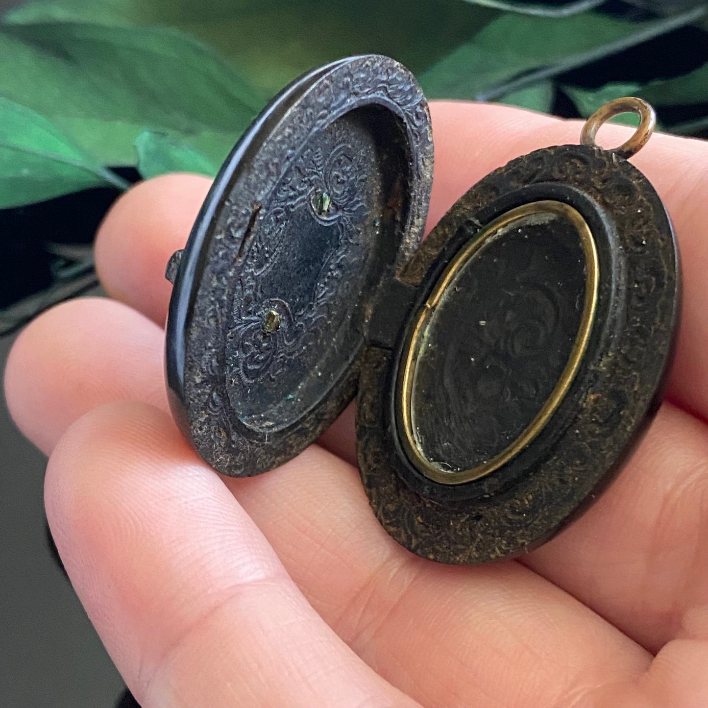 Antique Victorian Gutta Percha Flower Locket