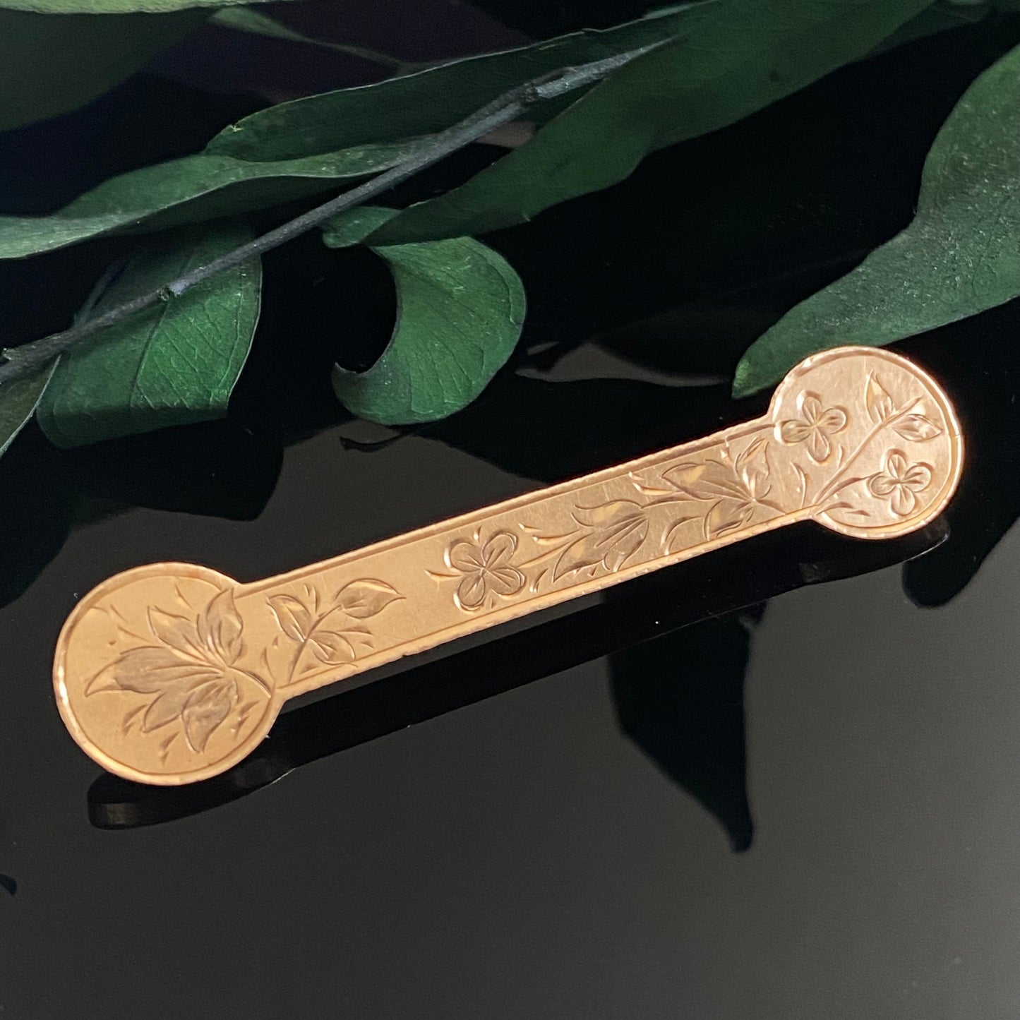 Antique Victorian Gold Filled Engraved Foliage Bar Pin Brooch