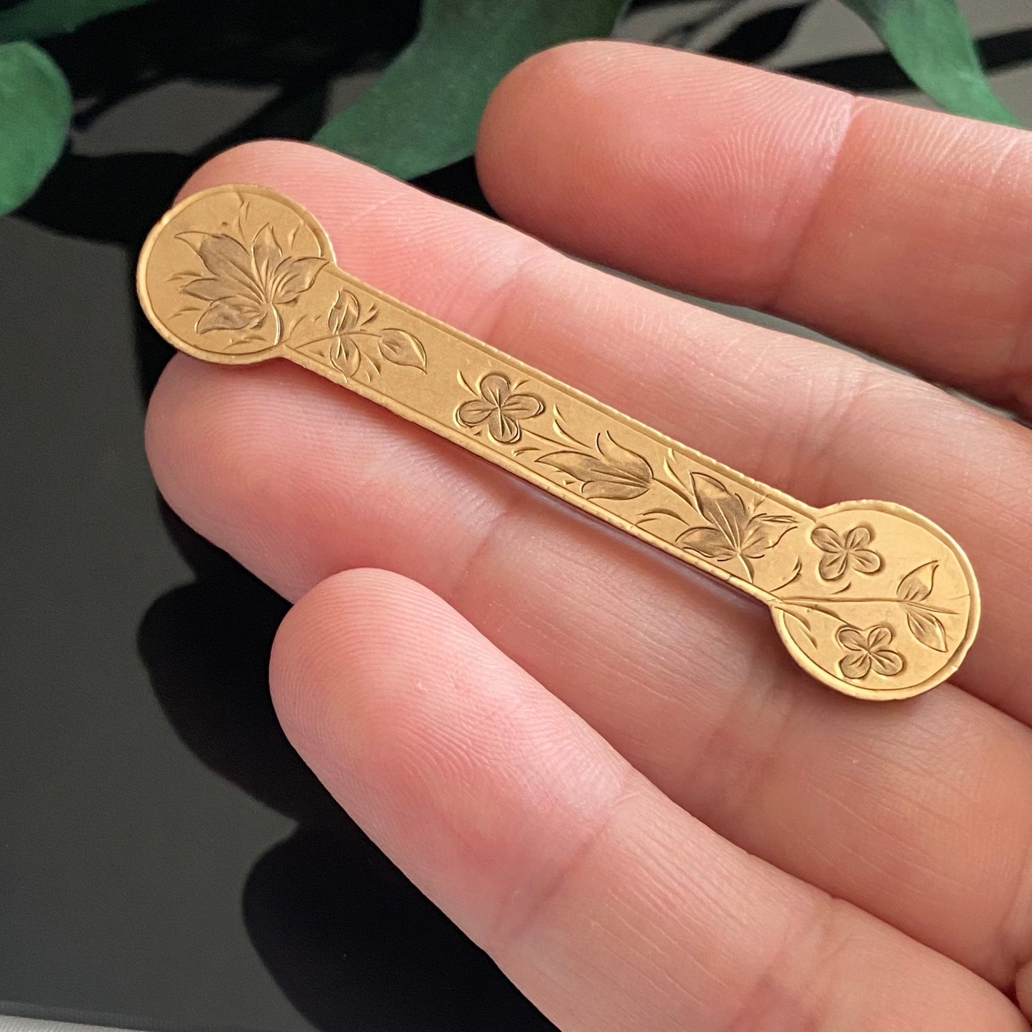 Antique Victorian Gold Filled Engraved Foliage Bar Pin Brooch