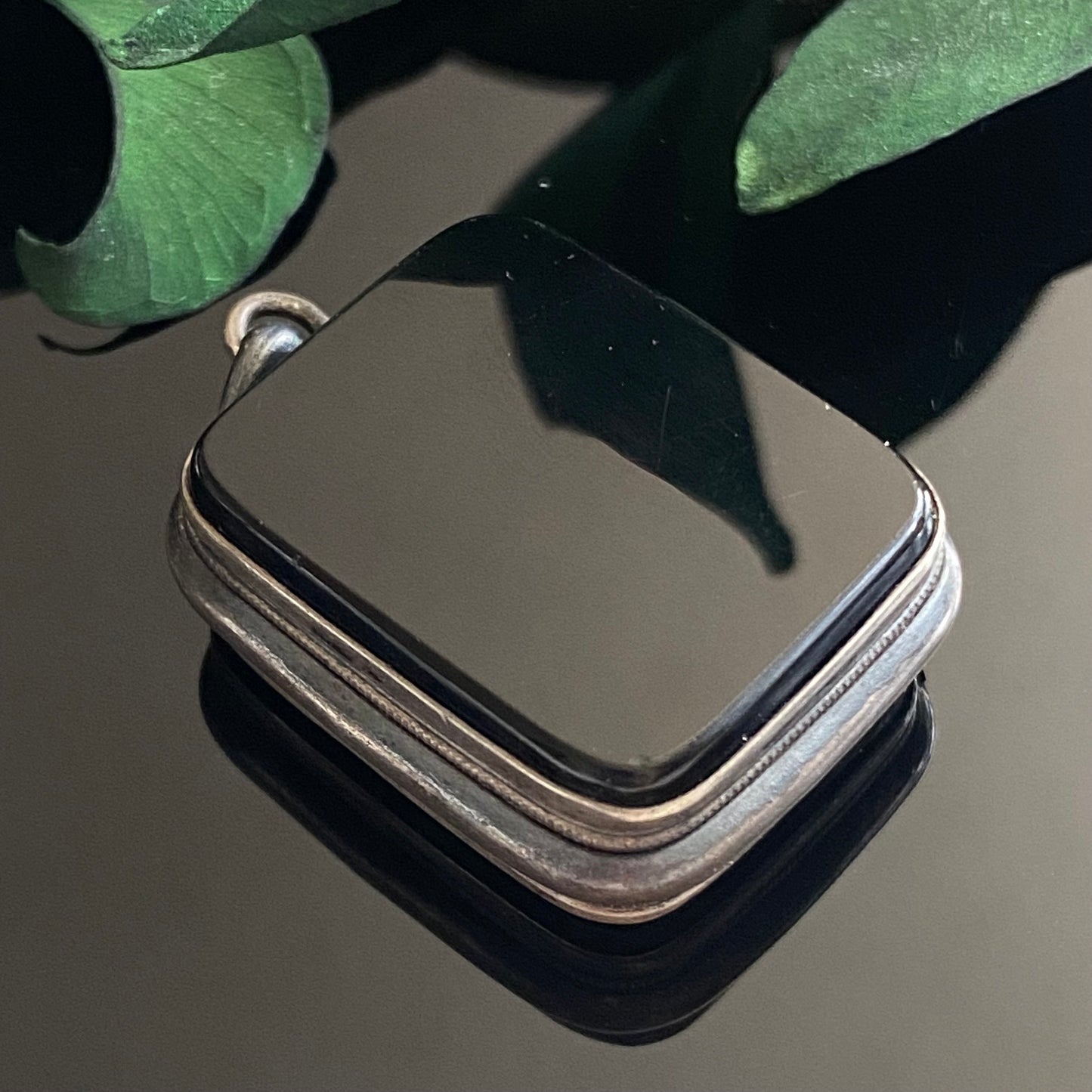 Antique Victorian Sterling Silver French Jet Glass Rectangular Mourning Locket