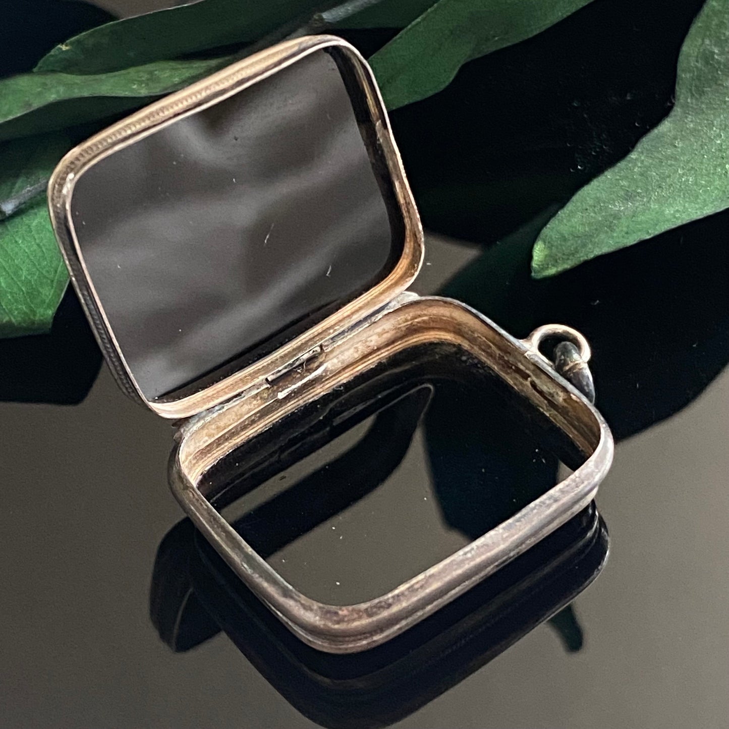 Antique Victorian Sterling Silver French Jet Glass Rectangular Mourning Locket