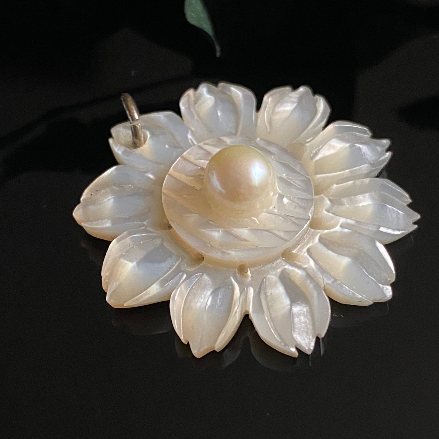Vintage Carved Mother of Pearl Flower Pendant