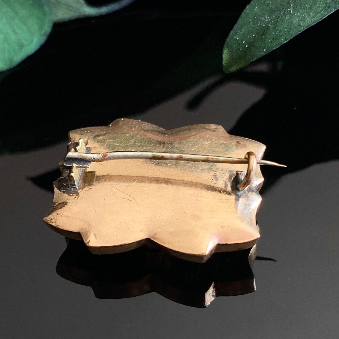 Victorian Gold Filled Taille d'Epargne Black Enamel Rectangular Brooch