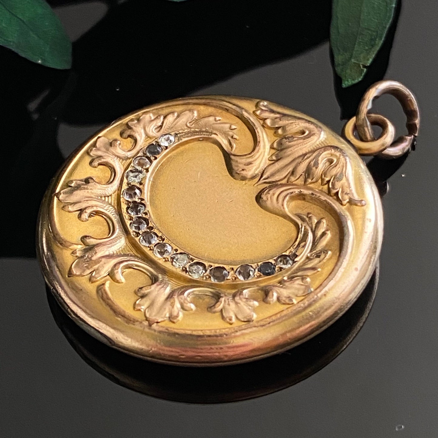 Antique W&H Co Art Nouveau Gold Filled Paste Repousse Locket