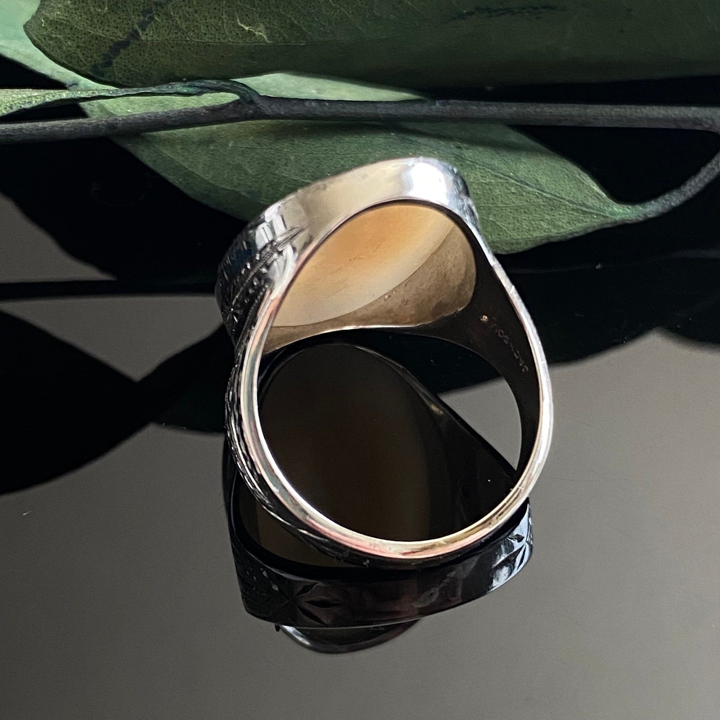 Antique 18k White Gold Rebecca at the Well Shell Cameo Ring | Size 7 | 7.6 Grams