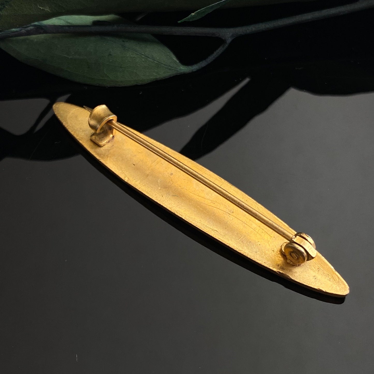 Antique Art Nouveau Gilt Flower Long Navette Pin Brooch