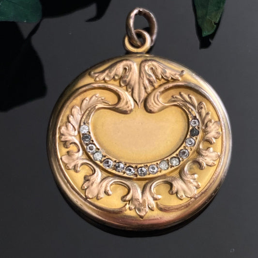 Antique W&H Co Art Nouveau Gold Filled Paste Repousse Locket