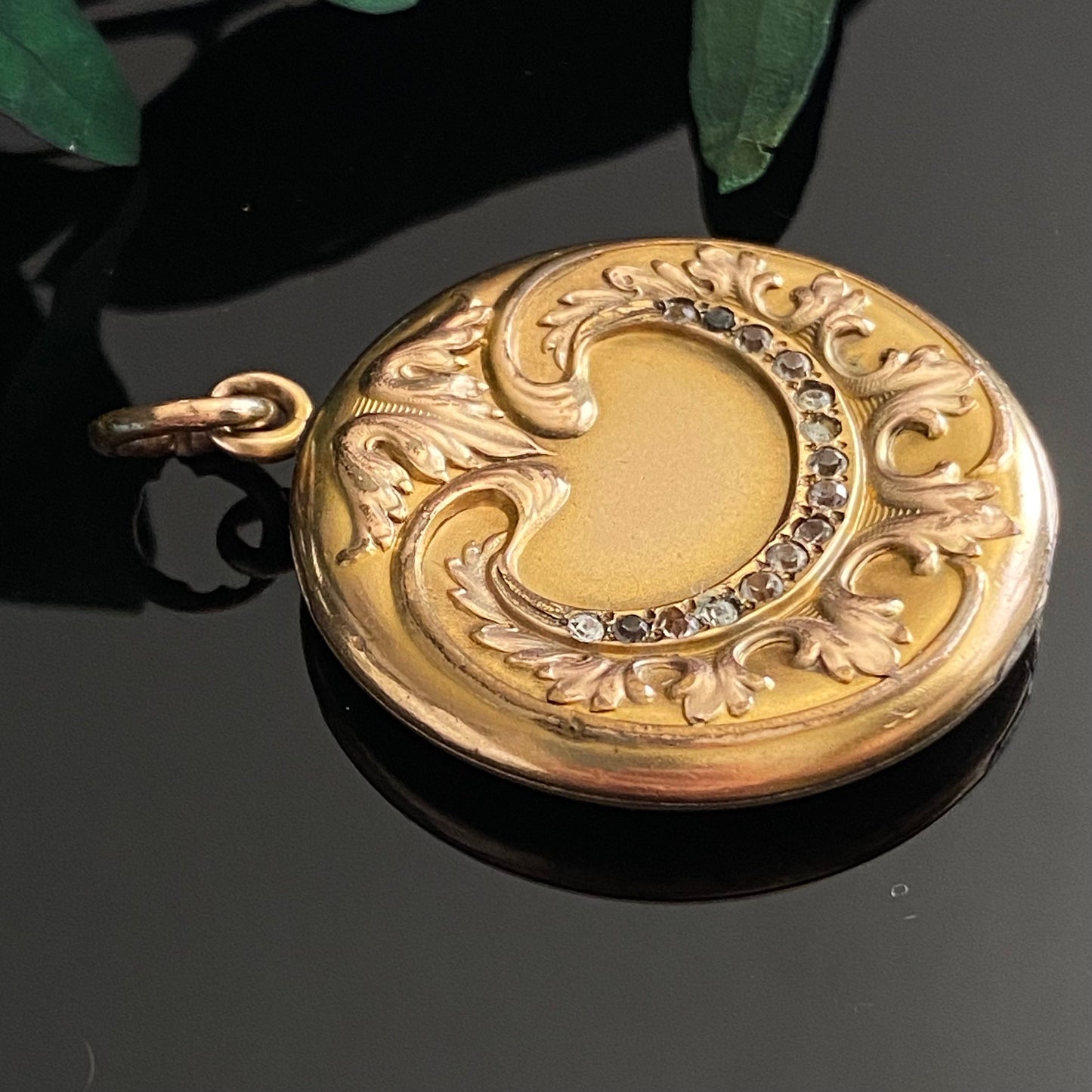 Antique W&H Co Art Nouveau Gold Filled Paste Repousse Locket
