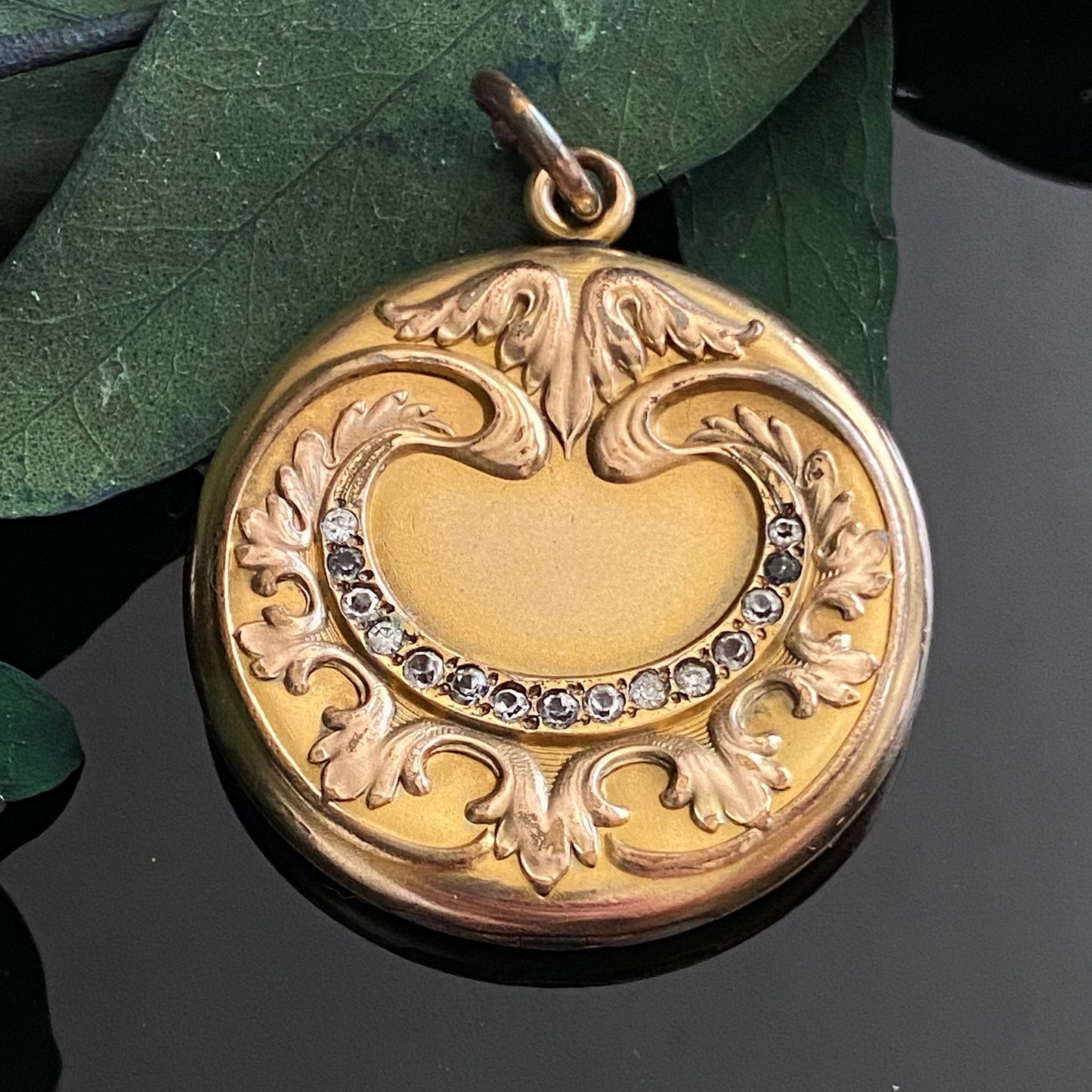 Antique W&H Co Art Nouveau Gold Filled Paste Repousse Locket
