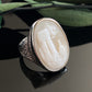 Antique 18k White Gold Rebecca at the Well Shell Cameo Ring | Size 7 | 7.6 Grams