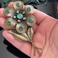 Vintage Large Blue Rhinestone Flower Brooch