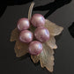 Vintage Celluloid Faux Purple Pearl Grape Bunch Leaf Brooch