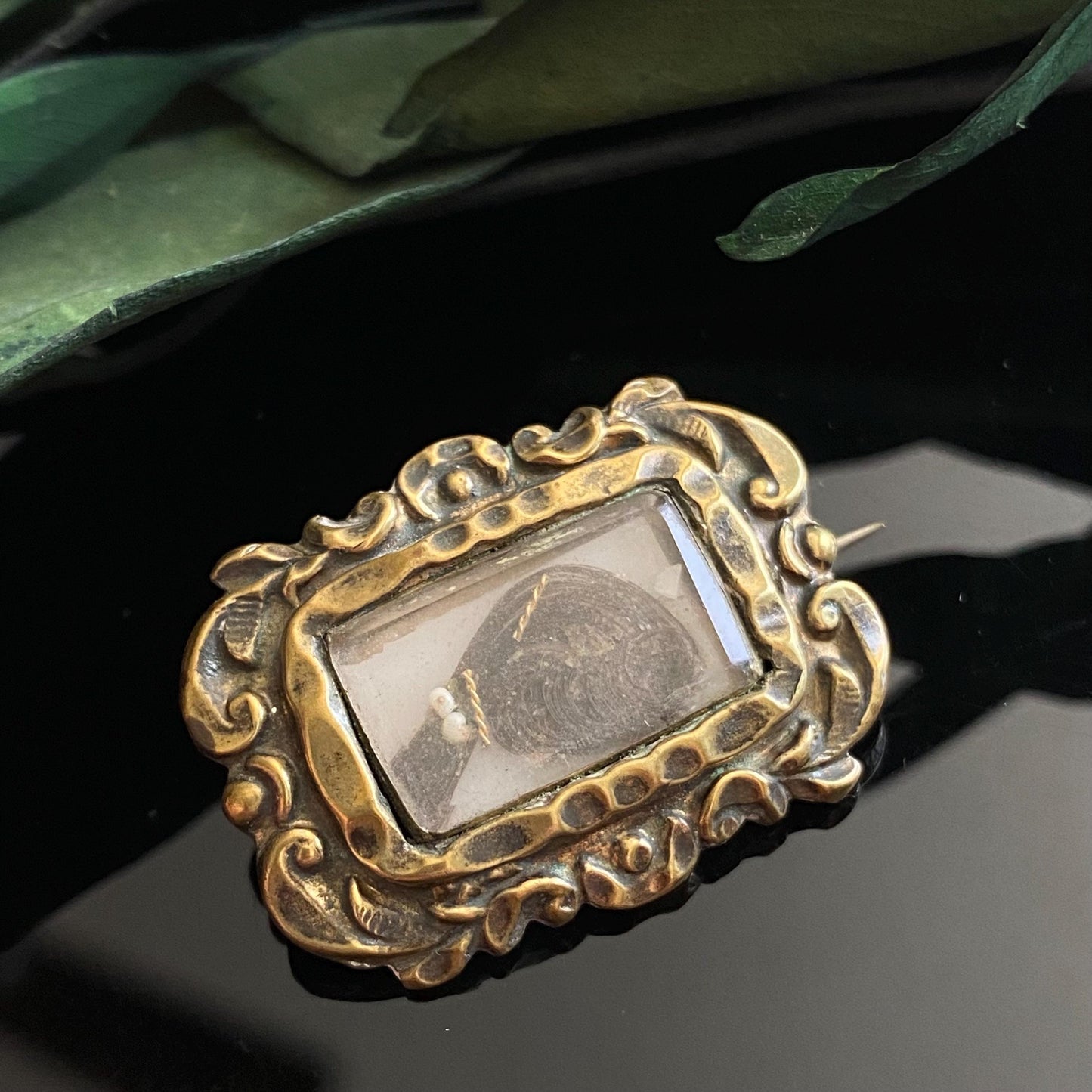 Antique Georgian Victorian Glass Hair Brooch