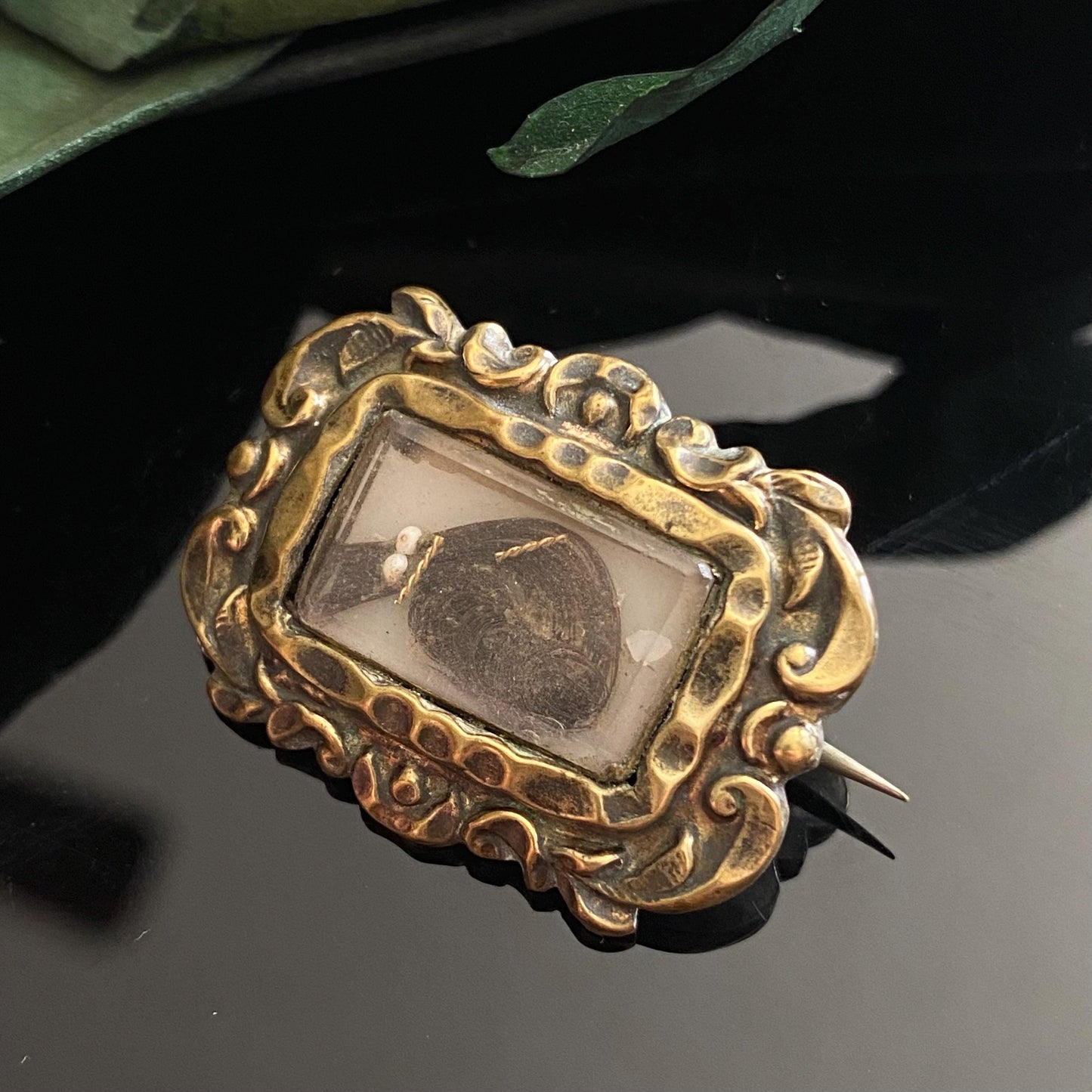 Antique Georgian Victorian Glass Hair Brooch