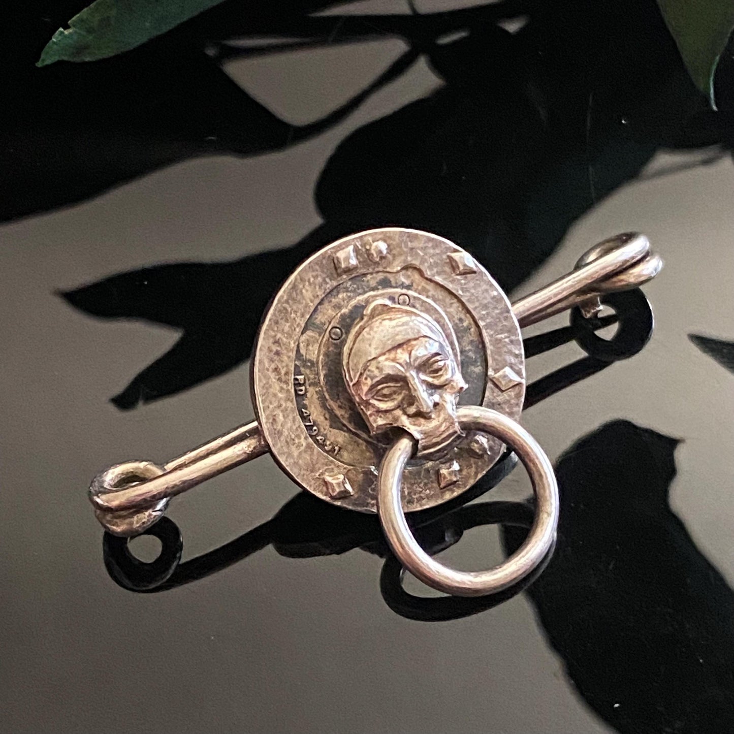 Antique Edwardian Sterling Silver Doorknocker PIn Brooch