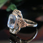 Art Deco 14k White Gold Filigree Emerald Cut Light Blue Lab Spinel Ring Size 5.75
