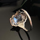 Art Deco 14k White Gold Filigree Emerald Cut Light Blue Lab Spinel Ring Size 5.75