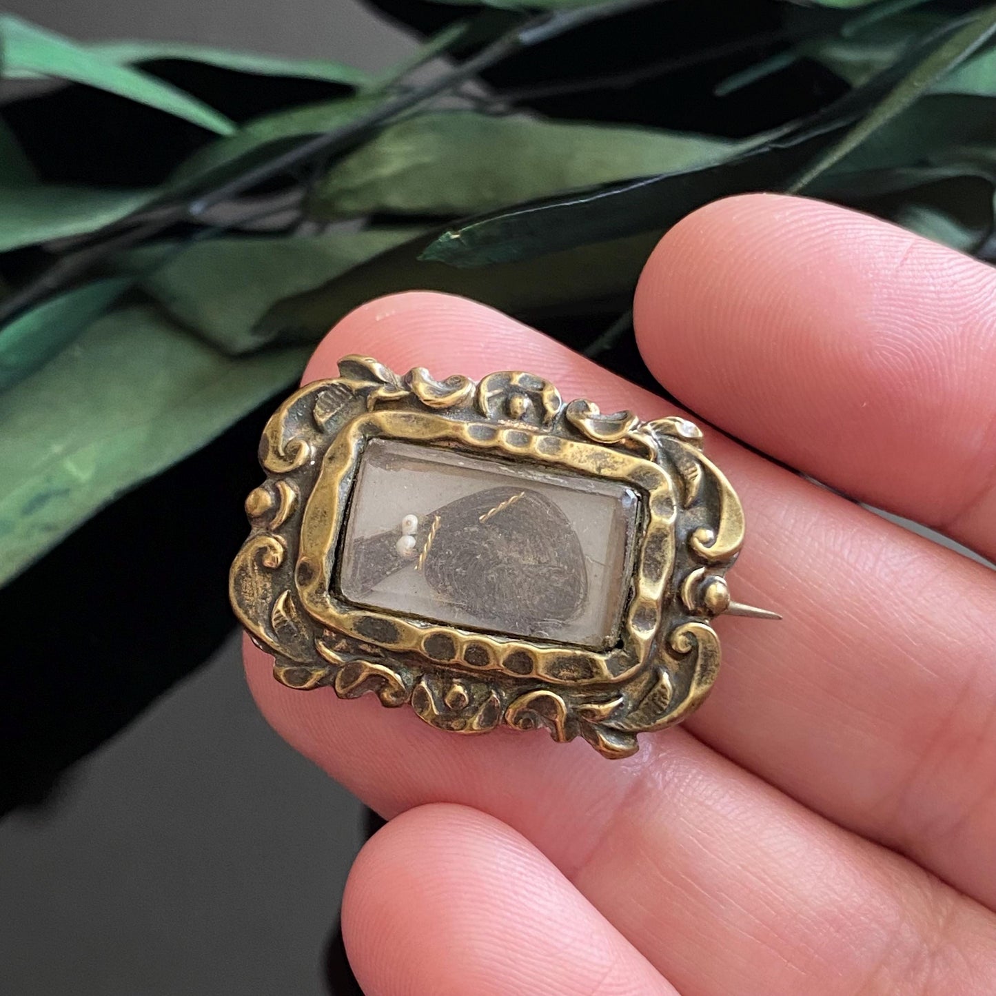 Antique Georgian Victorian Glass Hair Brooch