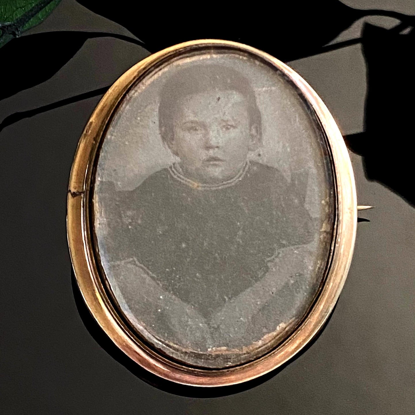 Antique Gold Filled Victorian Oval Baby Photograph Glass Locket Brooch