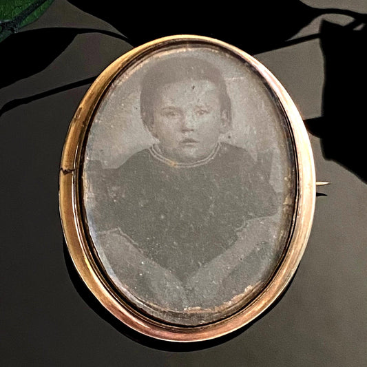 Antique Gold Filled Victorian Oval Baby Photograph Glass Locket Brooch