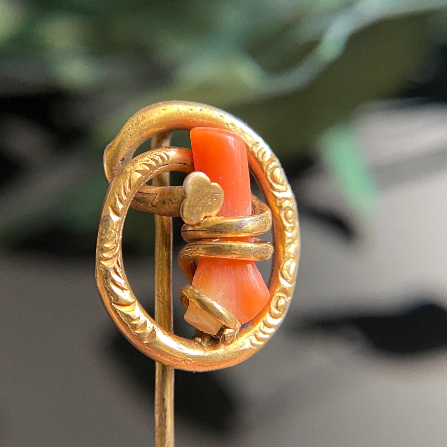 Antique Victorian Branch Coral Love Knot Stickpin