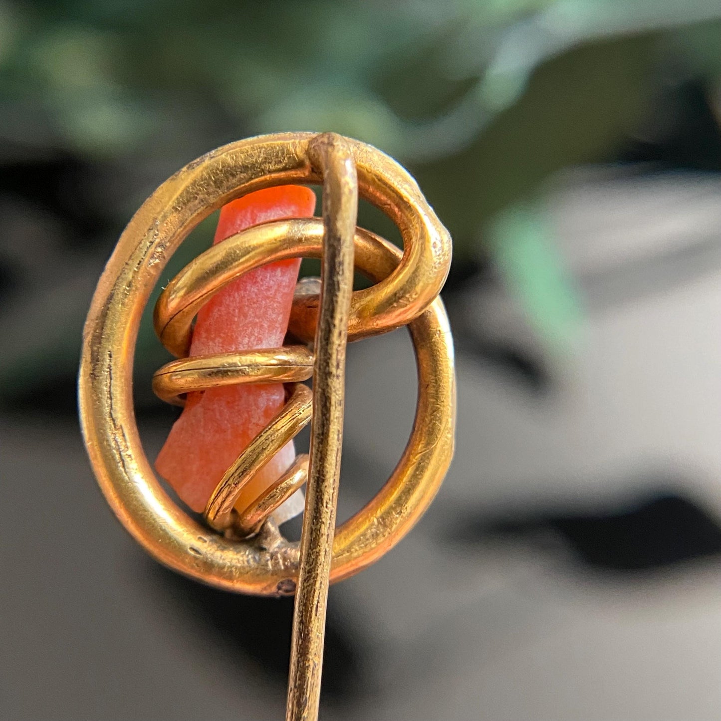 Antique Victorian Branch Coral Love Knot Stickpin