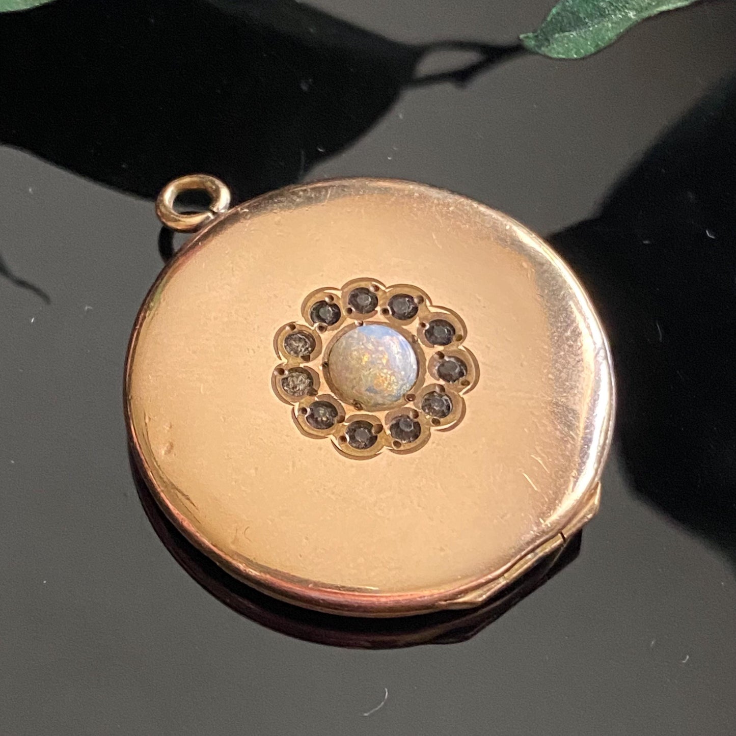 Antique Gold Filled Harlequin Opal Glass Paste Monogram Locket