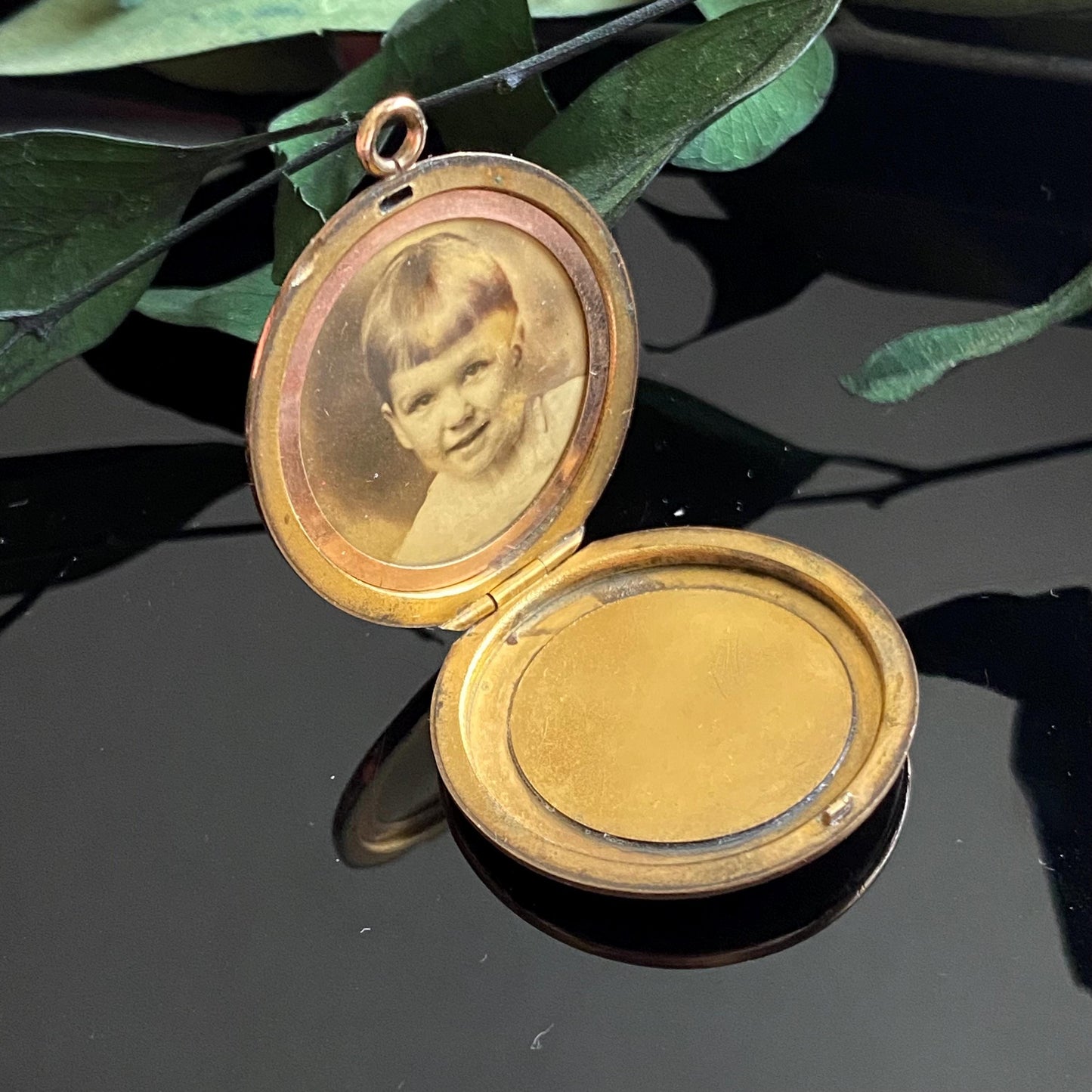 Antique Gold Filled Harlequin Opal Glass Paste Monogram Locket