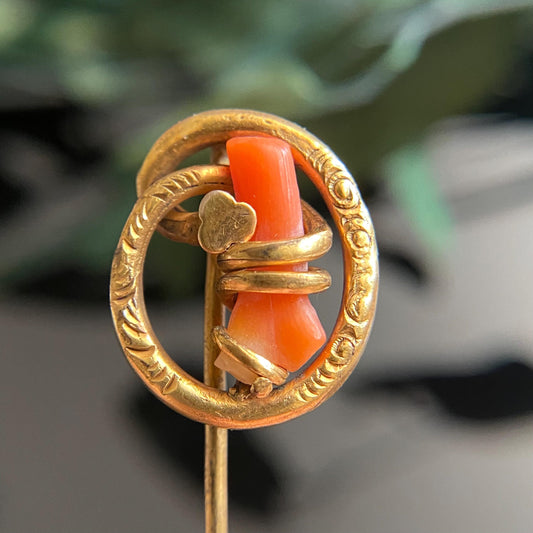 Antique Victorian Branch Coral Love Knot Stickpin